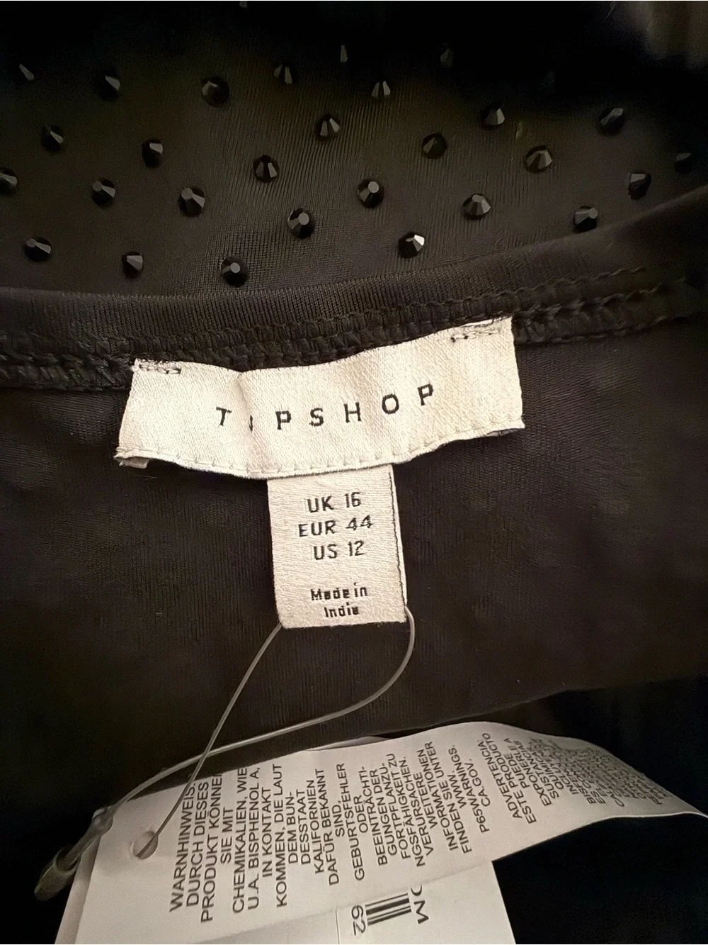 Topshop Black Strapless Embellished Mini Dress